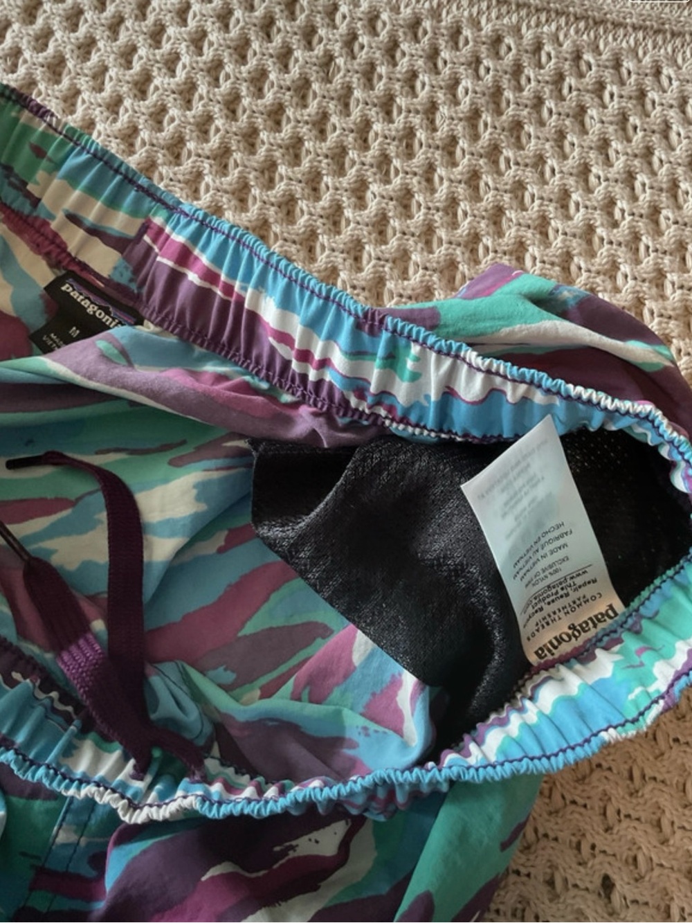 Patagonia Teal, Aqua & Purple Patterned Swim Trunks - Picture 4 of 5